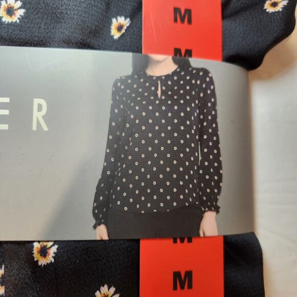 Ted Baker Long Sleeve Top With‎ Keyhole, Flower Print - Black, Medium